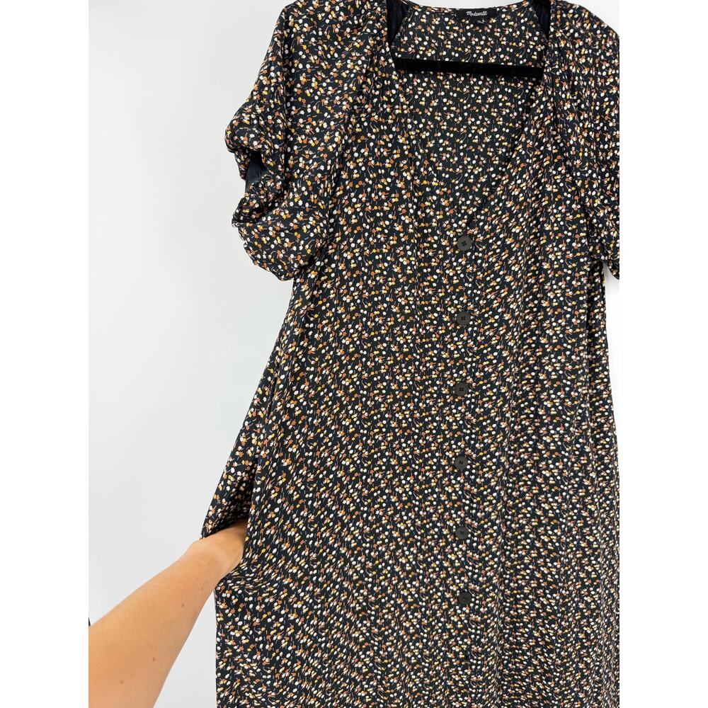 Madewell Womens M Bubble Sleeve Button-Front Midi Dress in Adorable Ditsy Black - Picture 9 of 16